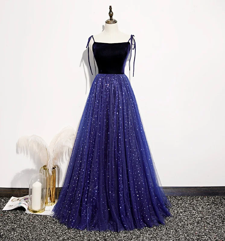 Prom dresses for Labor Day-Blue velvet tulle long prom dress A line evening dress 8634 Prom dresses for Labor Day-Blue velvet tulle long prom dress A line evening dress 8634