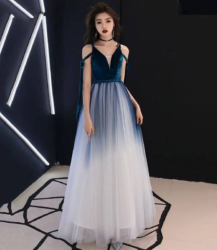 Dazzling prom dresses with rhinestone details-Blue velvet tulle long prom dress evening dress 10069 Dazzling prom dresses with rhinestone details-Blue velvet tulle long prom dress evening dress 10069