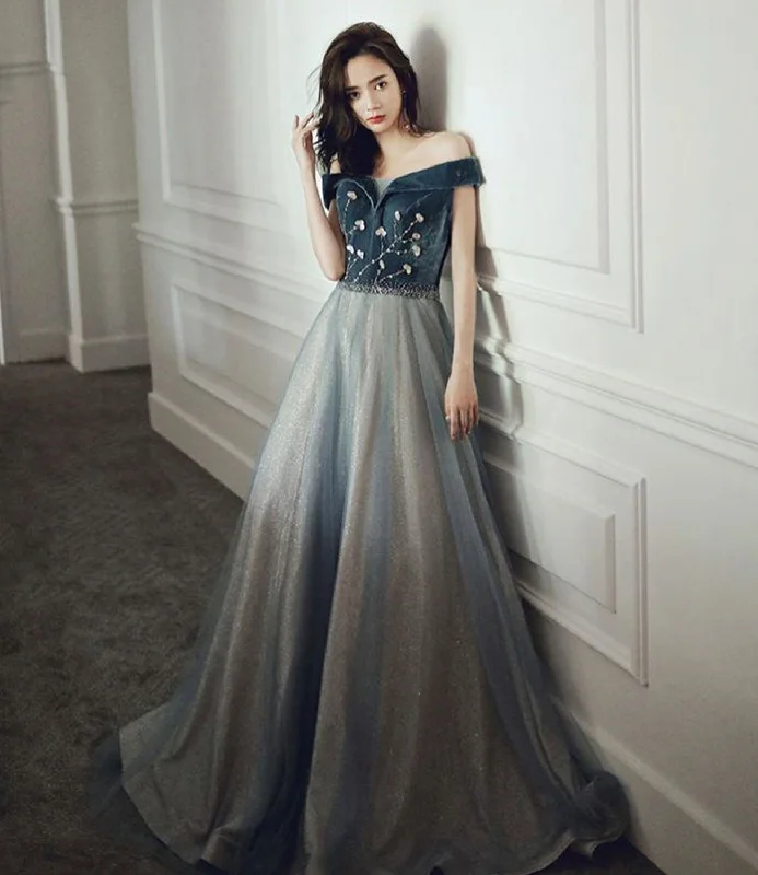 Long sleeve prom dresses for winter-Blue velvet tulle long prom dress evening gown 10233 Long sleeve prom dresses for winter-Blue velvet tulle long prom dress evening gown 10233