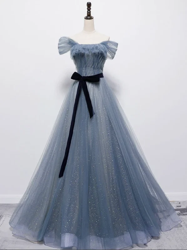 Sparkling sequin gowns for prom-Bule tulle long A line prom dress blue evening dress 8718 Sparkling sequin gowns for prom-Bule tulle long A line prom dress blue evening dress 8718