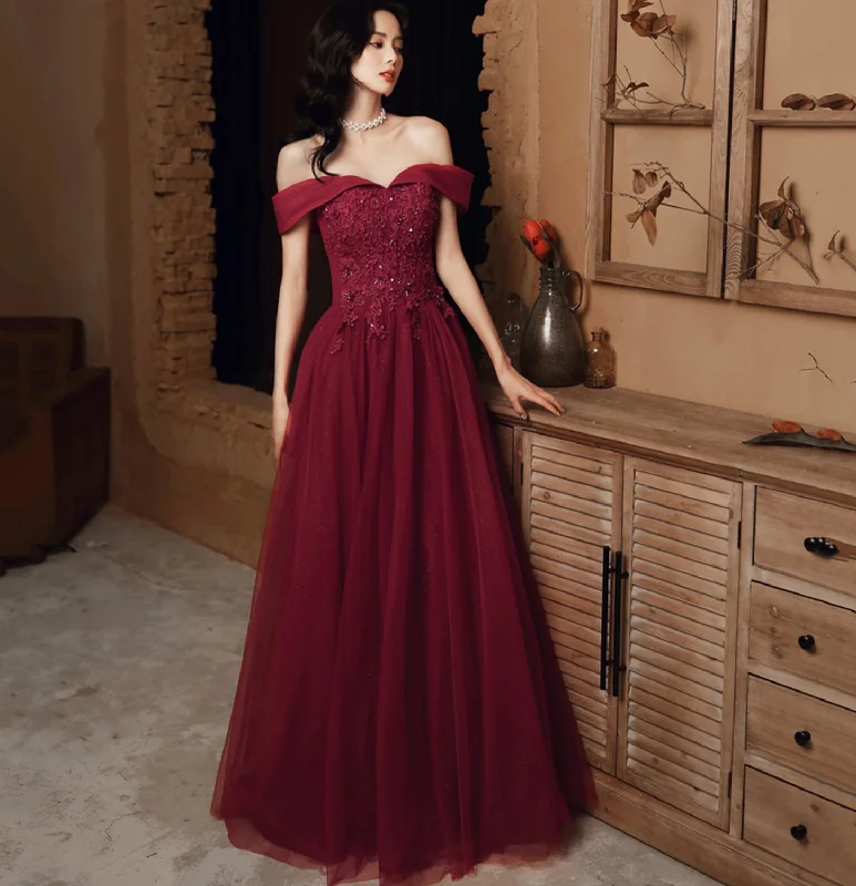 Classy prom dresses with mesh details-Burgundy lace beads long prom dress evening dress 10114 Classy prom dresses with mesh details-Burgundy lace beads long prom dress evening dress 10114