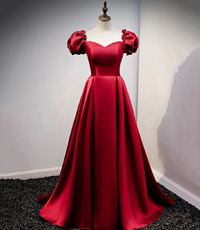 Standout evening dresses for prom-Burgundy satin long A line prom dress evening dress 8711 Standout evening dresses for prom-Burgundy satin long A line prom dress evening dress 8711