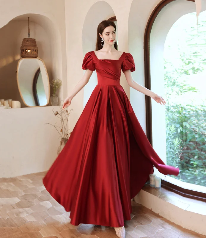 Chic prom dresses for a sophisticated look-Burgundy satin long A line prom dress evening dress 8829 Chic prom dresses for a sophisticated look-Burgundy satin long A line prom dress evening dress 8829