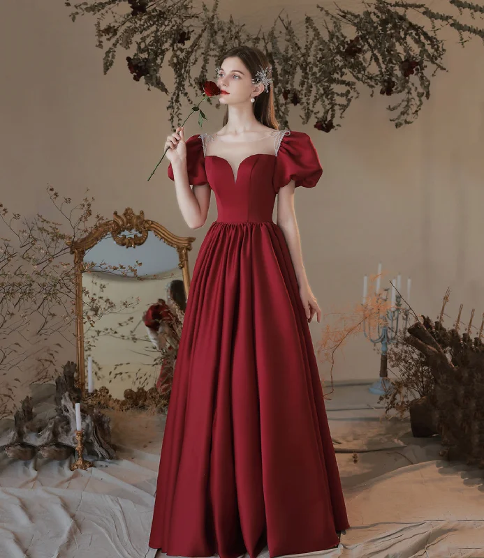 Chic prom dresses for every teen girl-Burgundy satin long prom dress A line evening dress 10373 Chic prom dresses for every teen girl-Burgundy satin long prom dress A line evening dress 10373