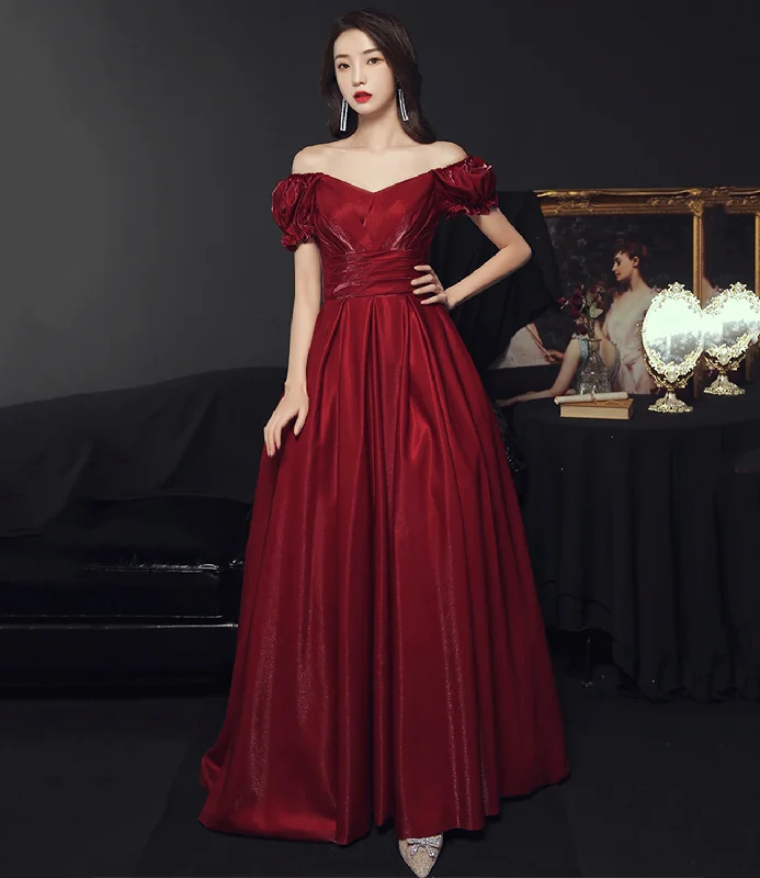 Red carpet-worthy prom dresses for glamorous nights-Burgundy satin long prom dress A line evening gown 10502 Red carpet-worthy prom dresses for glamorous nights-Burgundy satin long prom dress A line evening gown 10502