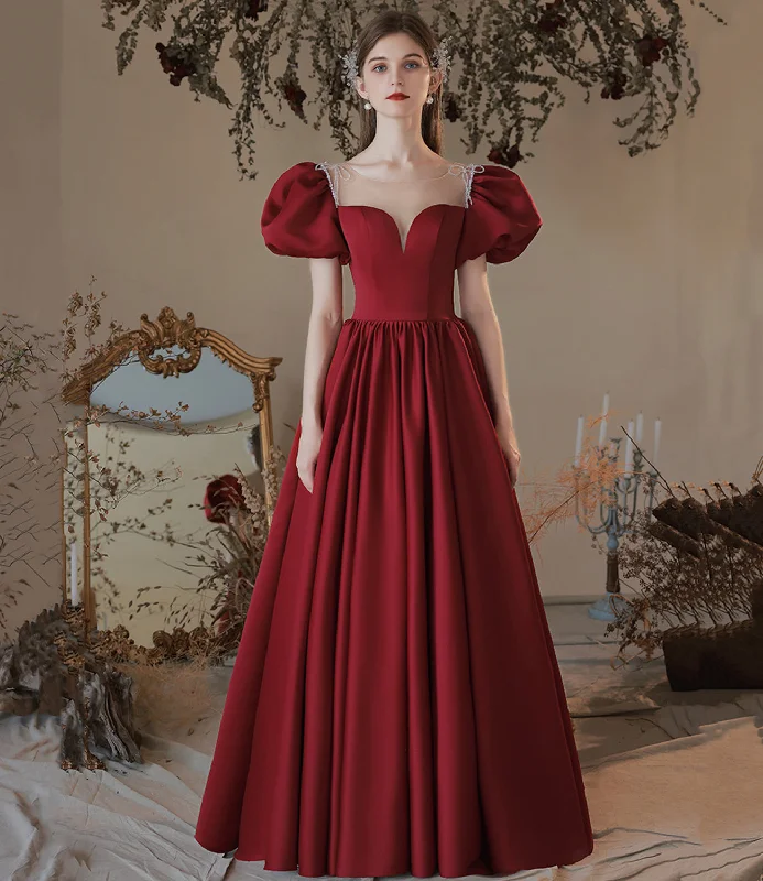 Comfortable but stylish prom dresses-Burgundy satin long prom dress evening dress 10473 Comfortable but stylish prom dresses-Burgundy satin long prom dress evening dress 10473