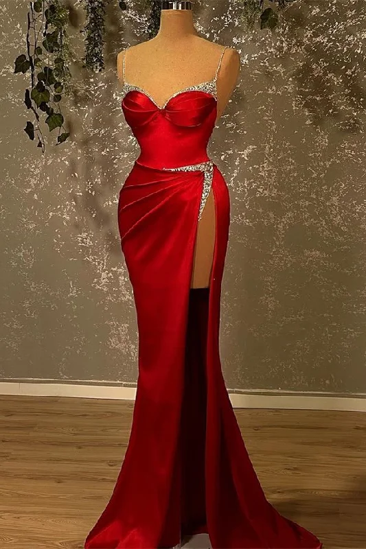 Prom dresses with denim jacket-Burgundy Spaghetti-Straps Beadings Mermaid Prom Dress With Split gh771 Prom dresses with denim jacket-Burgundy Spaghetti-Straps Beadings Mermaid Prom Dress With Split gh771