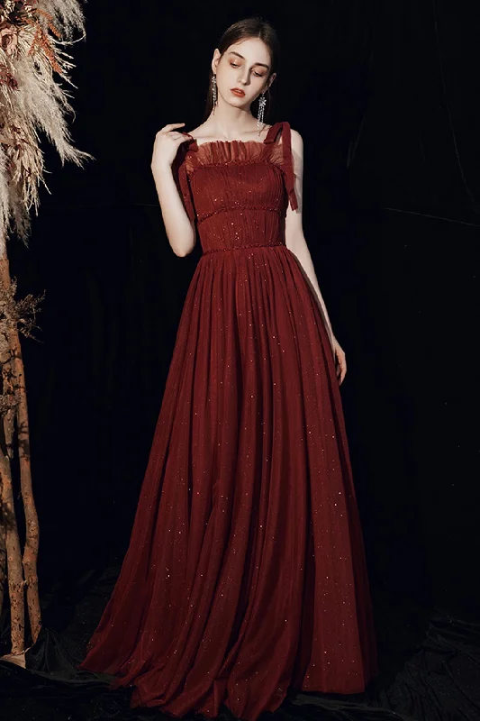 Boho style prom dresses for relaxed charm-Burgundy tulle long A line prom dress evening dress 8571 Boho style prom dresses for relaxed charm-Burgundy tulle long A line prom dress evening dress 8571
