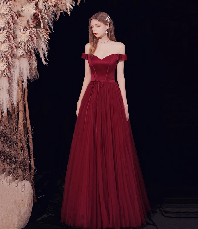 Prom dresses with metallic-Burgundy tulle long A line prom dress evening dress 8678 Prom dresses with metallic-Burgundy tulle long A line prom dress evening dress 8678