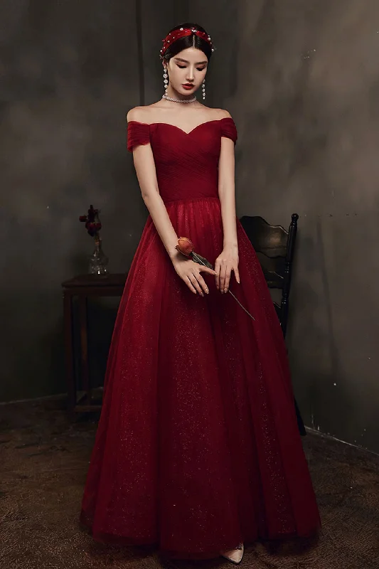 Prom dresses for cocktail parties-Burgundy tulle long A line prom dress evening dress 8679 Prom dresses for cocktail parties-Burgundy tulle long A line prom dress evening dress 8679