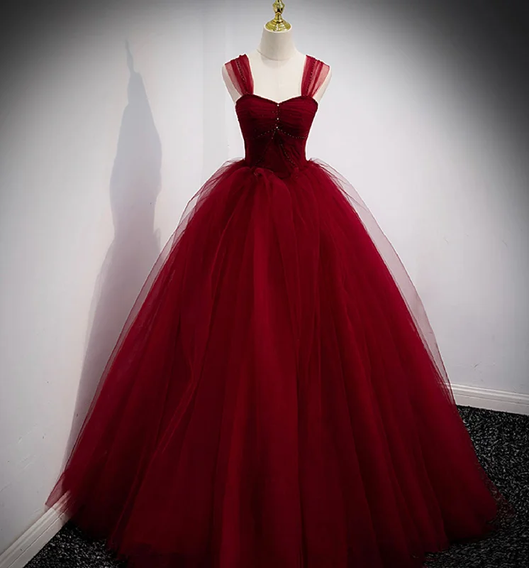 Prom dresses with denim jacket-Burgundy tulle long ball gown dress evening dress 8978 Prom dresses with denim jacket-Burgundy tulle long ball gown dress evening dress 8978