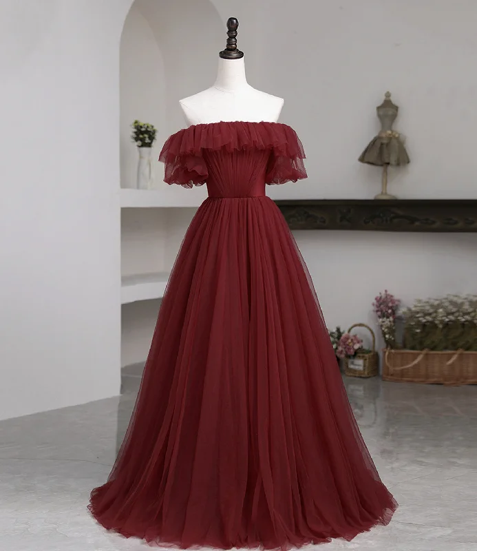 A-line prom dresses for all body types-Burgundy tulle long prom dress A line evening dress 10503 A-line prom dresses for all body types-Burgundy tulle long prom dress A line evening dress 10503