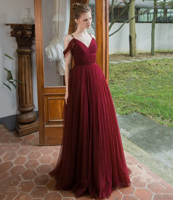 Prom dresses with holiday cheer-Burgundy tulle long prom dress simple evening gown 8941 Prom dresses with holiday cheer-Burgundy tulle long prom dress simple evening gown 8941