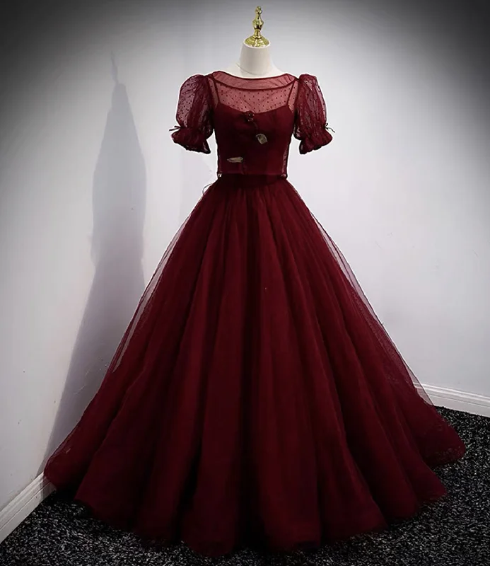 Prom dresses with glitter-Burgundy tulle long prom dress two pieces evening dress 10328 Prom dresses with glitter-Burgundy tulle long prom dress two pieces evening dress 10328