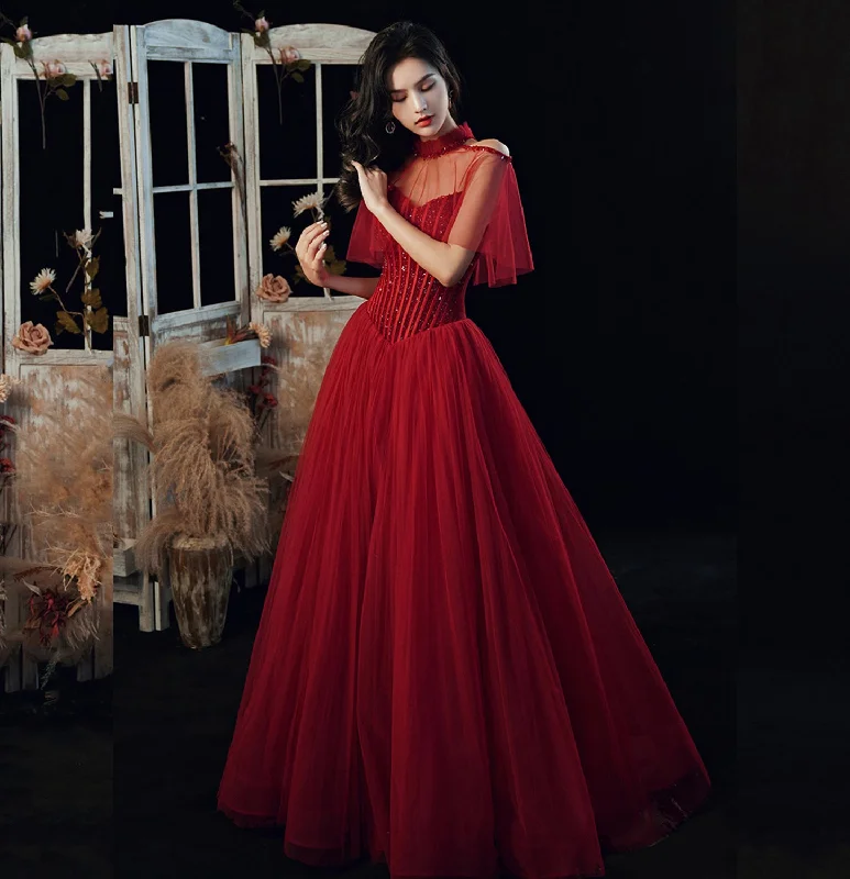 Prom dresses with music festival vibes-Burgundy tulle sequins long ball gown dress evening gown 8954 Prom dresses with music festival vibes-Burgundy tulle sequins long ball gown dress evening gown 8954