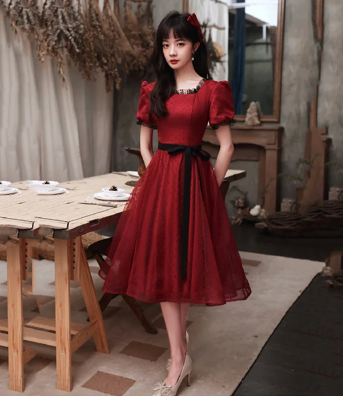 Red prom dresses for attention-grabbing style-Burgundy tulle short A line prom dress homecoming dress 8776 Red prom dresses for attention-grabbing style-Burgundy tulle short A line prom dress homecoming dress 8776