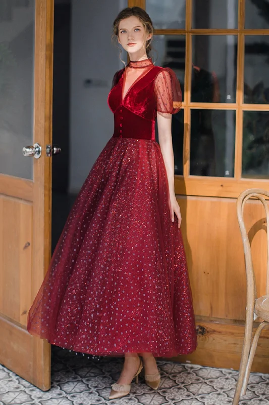 Prom dresses with pastel colors-Burgundy tulle short prom dress A line evening dress 8647 Prom dresses with pastel colors-Burgundy tulle short prom dress A line evening dress 8647