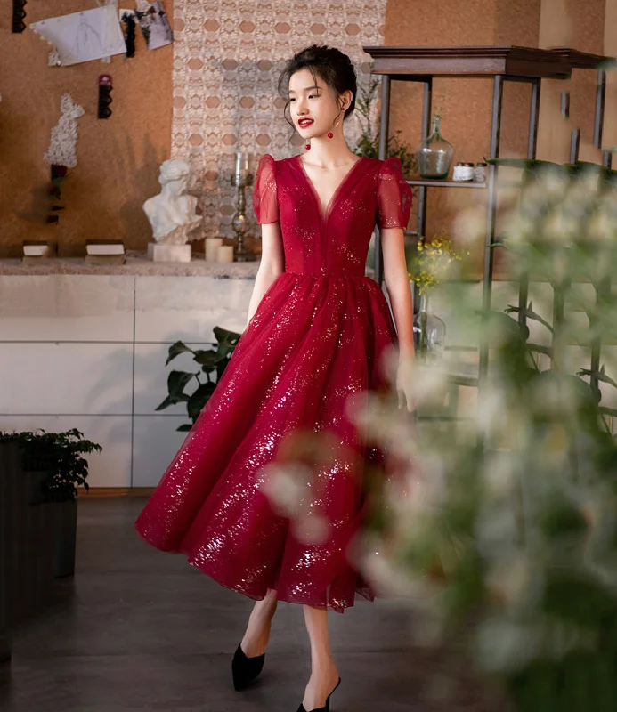 Elegant white prom dresses for sophistication-Burgundy tulle short prom dress cocktail dress 8882 Elegant white prom dresses for sophistication-Burgundy tulle short prom dress cocktail dress 8882