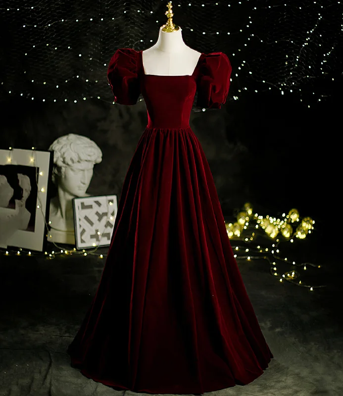 Lace back prom dresses for added elegance-Burgundy velvet long A line prom dress evening dress 8804 Lace back prom dresses for added elegance-Burgundy velvet long A line prom dress evening dress 8804
