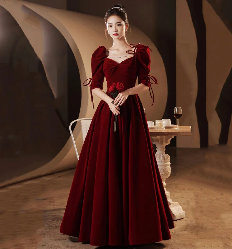 Standout evening dresses for prom-Burgundy velvet long prom dress A line evening gown 10025 Standout evening dresses for prom-Burgundy velvet long prom dress A line evening gown 10025