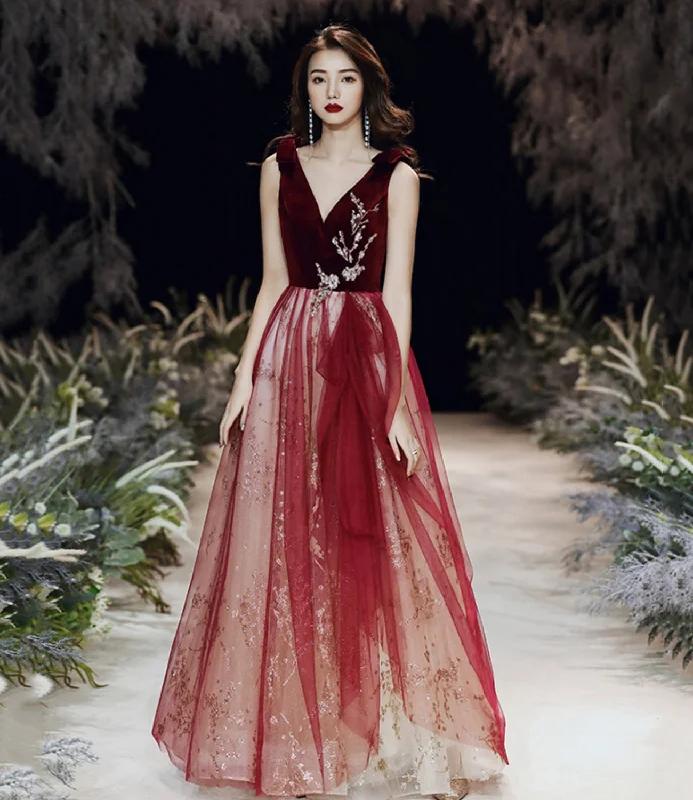 Green prom dresses for a bold statement-Burgundy velvet long prom dress A line evening gown 10495 Green prom dresses for a bold statement-Burgundy velvet long prom dress A line evening gown 10495