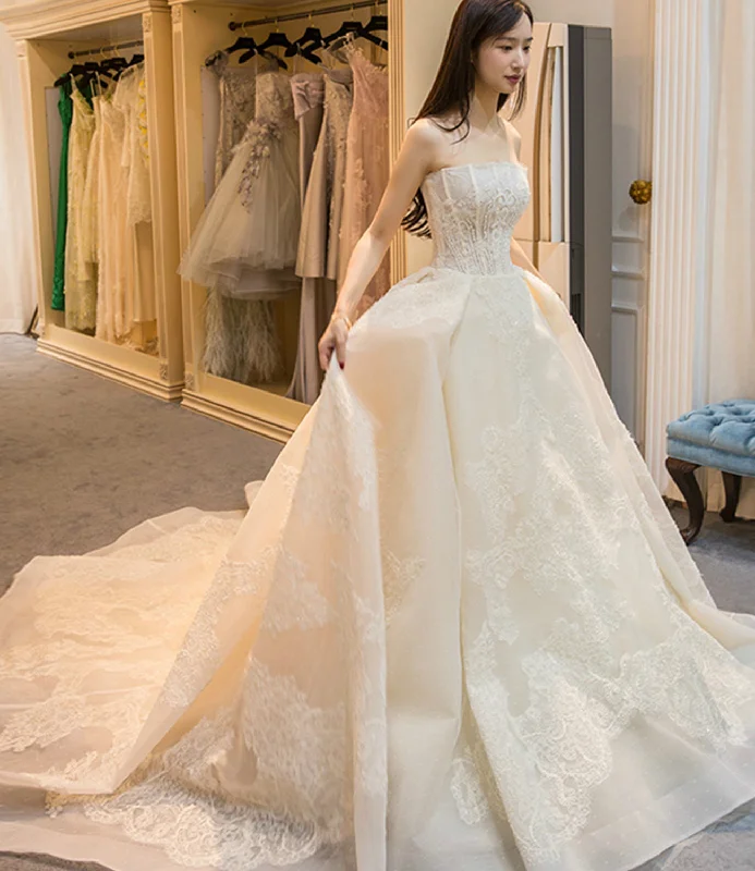 Prom dresses for formal events-Champagne tulle lace long ball gown dress formal gown  10367