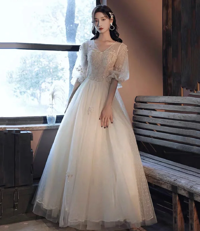 Classy prom dresses for sophisticated teens-Champagne tulle lace long prom dress evening dress 10017 Classy prom dresses for sophisticated teens-Champagne tulle lace long prom dress evening dress 10017