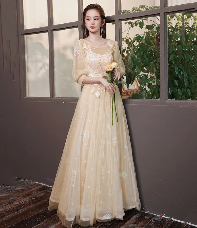 Prom dresses for Thanksgiving-Champagne tulle lace long prom gown evening gown 8944 Prom dresses for Thanksgiving-Champagne tulle lace long prom gown evening gown 8944