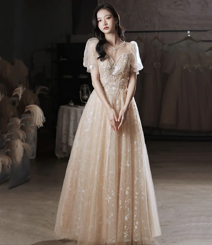 Prom dresses for New Year's Eve-Champagne tulle sequins long prom dress evening dress 10325 Prom dresses for New Year's Eve-Champagne tulle sequins long prom dress evening dress 10325
