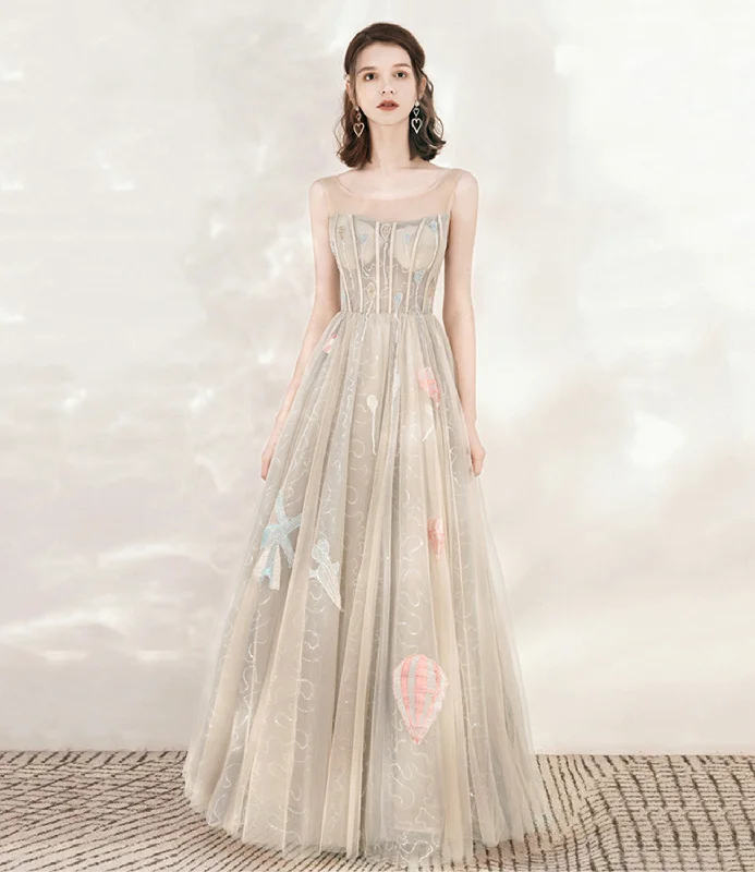 Perfect prom dresses for different body types-Champagne tulle sequins long prom dress evening dress 10542 Perfect prom dresses for different body types-Champagne tulle sequins long prom dress evening dress 10542