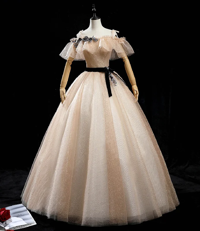 Versatile prom dresses for every occasion-Champagne tulle sequins long prom dress formal dress 10458 Versatile prom dresses for every occasion-Champagne tulle sequins long prom dress formal dress 10458