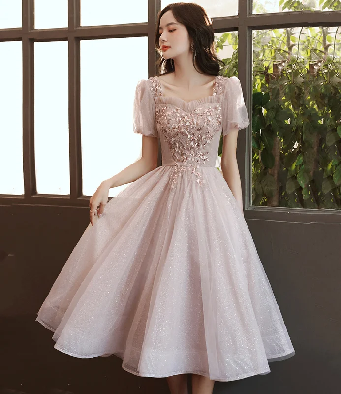 Prom dresses for outdoor events-Champagne tulle sequins short prom dress homecoming dress 8988 Prom dresses for outdoor events-Champagne tulle sequins short prom dress homecoming dress 8988