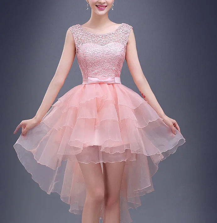 Chic prom dresses for every teen girl-Charming A-line pink lace high-low short prom dress,homecoming dresses 7705 Chic prom dresses for every teen girl-Charming A-line pink lace high-low short prom dress,homecoming dresses 7705