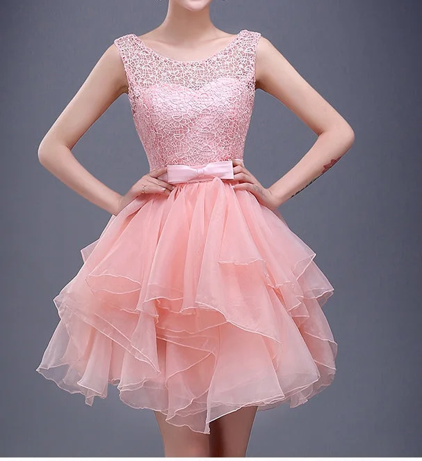 Stylish satin and lace prom dresses-Charming A-line pink lace short prom dress,homecoming dresses 7707 Stylish satin and lace prom dresses-Charming A-line pink lace short prom dress,homecoming dresses 7707