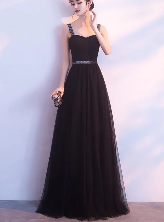 Gowns for prom with sequin details-Charming Black Straps Long Tulle Party Dress, Handmade Formal Dress gh526 Gowns for prom with sequin details-Charming Black Straps Long Tulle Party Dress, Handmade Formal Dress gh526