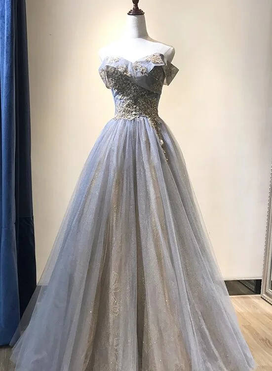 Sequin-filled prom dresses for sparkle-Charming Grey-Blue Tulle Floor Length Party Dress Beautiful Formal Gown gh456 Sequin-filled prom dresses for sparkle-Charming Grey-Blue Tulle Floor Length Party Dress Beautiful Formal Gown gh456
