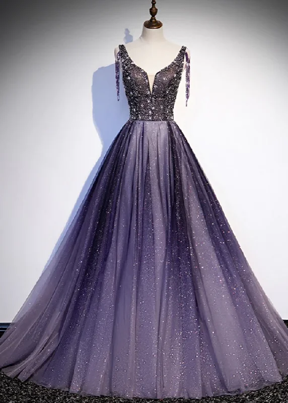 Prom dress outfit ideas-Charming Purple Gradient Tulle V-Neckline Long Party Dress, A-Line Prom Dress gh244 Prom dress outfit ideas-Charming Purple Gradient Tulle V-Neckline Long Party Dress, A-Line Prom Dress gh244