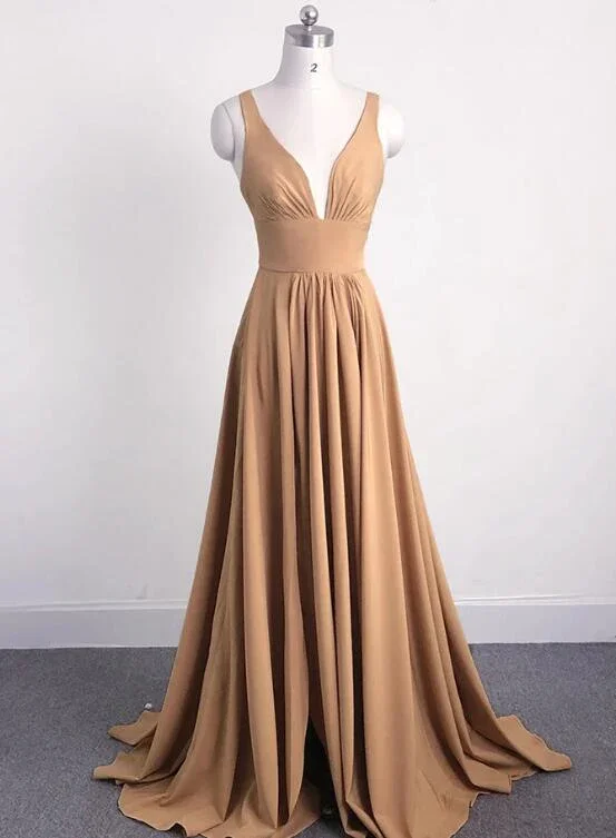 Dazzling prom dresses with rhinestone details-Charming Slit Long V-Neckline Bridesmaid Dress, Beautiful Party Gown gh462 Dazzling prom dresses with rhinestone details-Charming Slit Long V-Neckline Bridesmaid Dress, Beautiful Party Gown gh462