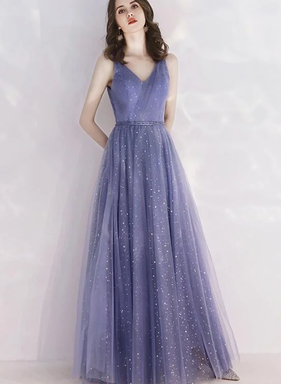 Prom dresses for spring break-Charming Tulle Purple V-Neckline Long Formal Dress, Shiny Tulle Low Back Wedding Party Dress gh96 Prom dresses for spring break-Charming Tulle Purple V-Neckline Long Formal Dress, Shiny Tulle Low Back Wedding Party Dress gh96
