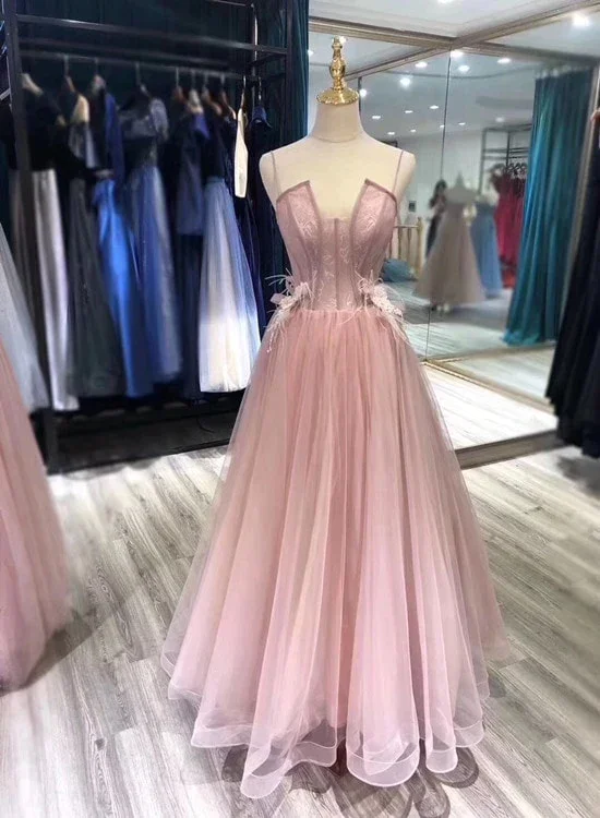 Cute short prom dresses for petite girls-Charming Tulle Straps Long Formal Gown, Pink Elegant Party Dress gh539 Cute short prom dresses for petite girls-Charming Tulle Straps Long Formal Gown, Pink Elegant Party Dress gh539