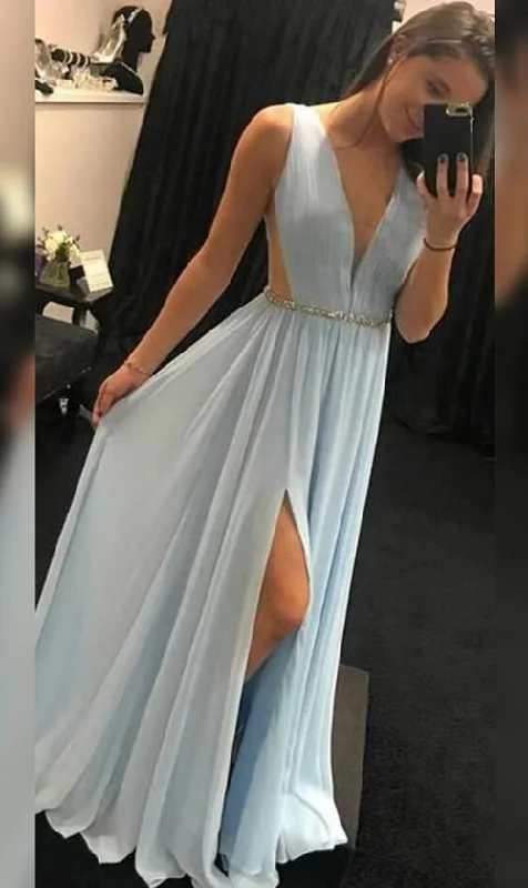 Long prom dresses with trains-chic A-Line Chiffon With Sash Ribbon Belt V-neck Sleeveless Floor-Length Prom Dress gh1799 Long prom dresses with trains-chic A-Line Chiffon With Sash Ribbon Belt V-neck Sleeveless Floor-Length Prom Dress gh1799