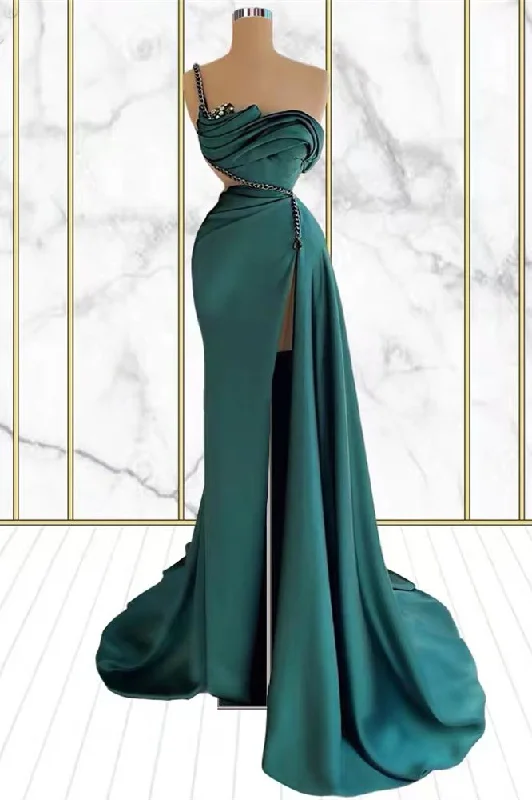 Blue sequin prom dresses for a dazzling night-Chic Emerald Green One Shoulder Prom Dress Mermaid Side Slit gh2048 Blue sequin prom dresses for a dazzling night-Chic Emerald Green One Shoulder Prom Dress Mermaid Side Slit gh2048