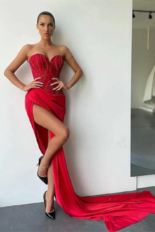 Prom dresses with metallic-Classic Red Sweetheart Mermaid Prom Dress Split Long With Beadings gh1923 Prom dresses with metallic-Classic Red Sweetheart Mermaid Prom Dress Split Long With Beadings gh1923