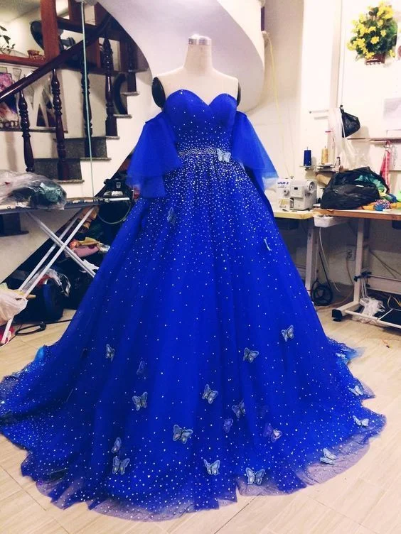 Sexy satin prom dresses for a sleek look-Crystals Princess Dress Blue Prom Dress gh951 Sexy satin prom dresses for a sleek look-Crystals Princess Dress Blue Prom Dress gh951