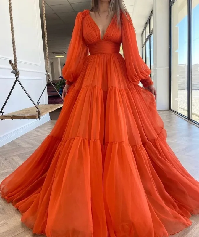 Tulle prom dresses for a princess look-Customizable Long Puff Sleeve Party Dress gh2151 Tulle prom dresses for a princess look-Customizable Long Puff Sleeve Party Dress gh2151