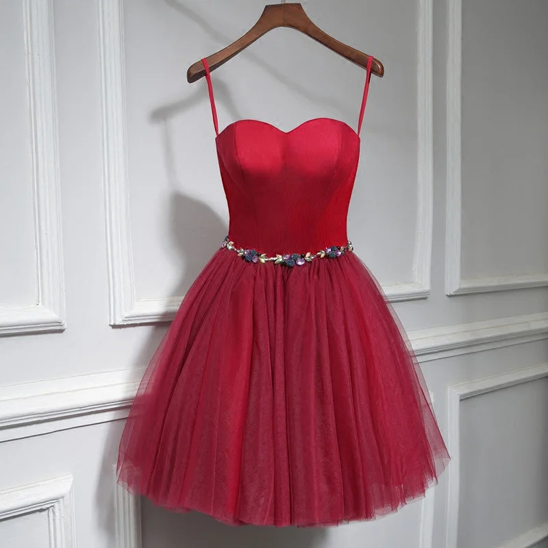 Classy prom dresses for sophisticated teens-Cute burgundy neck short prom dress, homecoming dress 7782 Classy prom dresses for sophisticated teens-Cute burgundy neck short prom dress, homecoming dress 7782