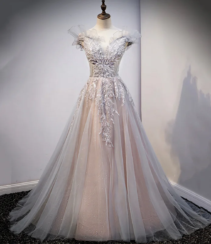 Trendy V-neck prom dresses for elegance-Cute lace long A line prom dress evening dress 8726 Trendy V-neck prom dresses for elegance-Cute lace long A line prom dress evening dress 8726