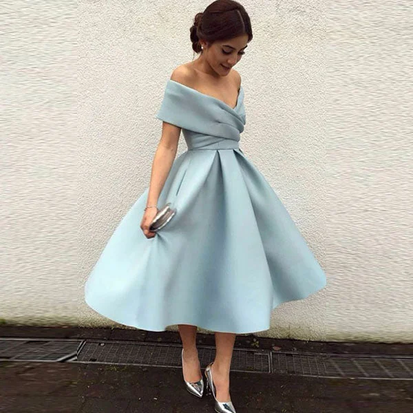 Chic backless prom dresses for allure-Cute light blue off shoulder short prom dress, cocktail dress 7787 Chic backless prom dresses for allure-Cute light blue off shoulder short prom dress, cocktail dress 7787