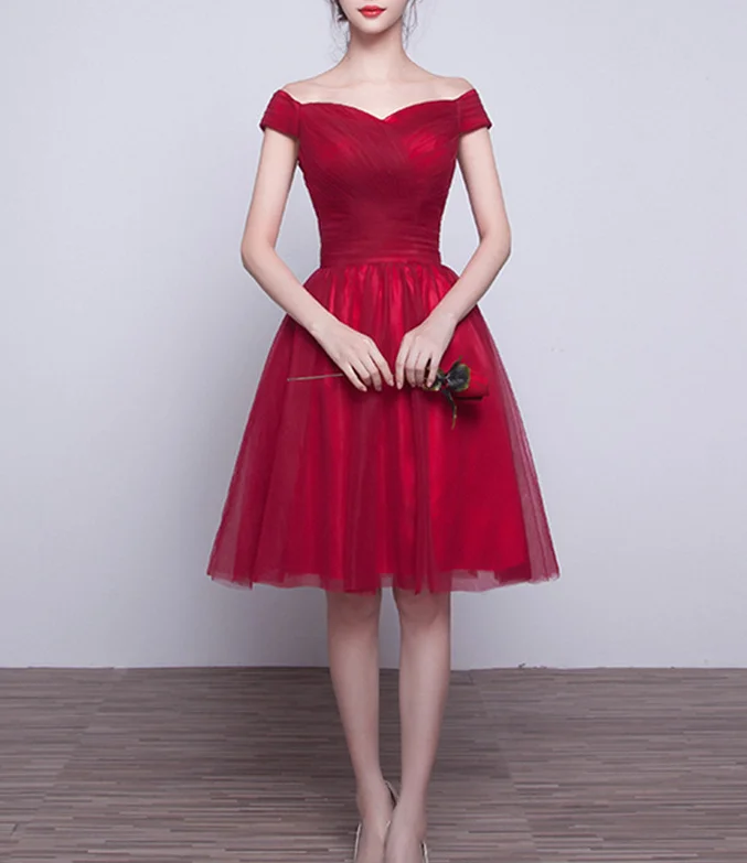 Prom dresses with sequins-Cute red tulle V-neck short prom dress,homecoming dress 7681 Prom dresses with sequins-Cute red tulle V-neck short prom dress,homecoming dress 7681