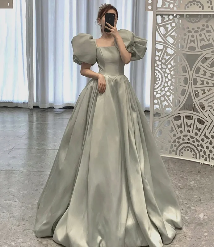 Prom dresses for Easter-Cute satin long ball gown dress A line formal dress  10321